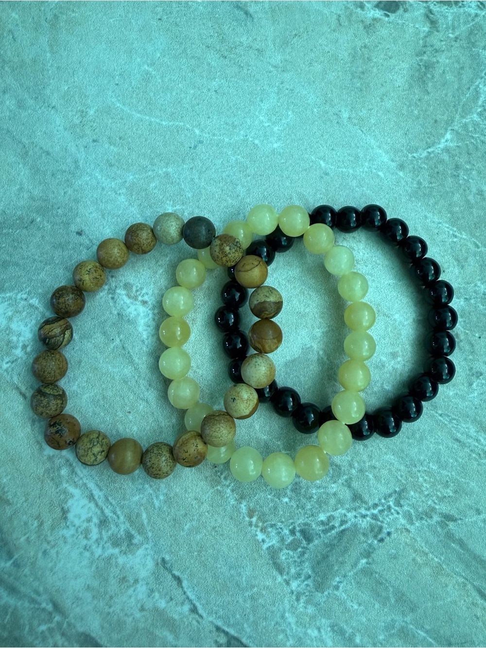 Natural Stone Beaded Stretch Bracelet Set of 3 - Stackable Boho